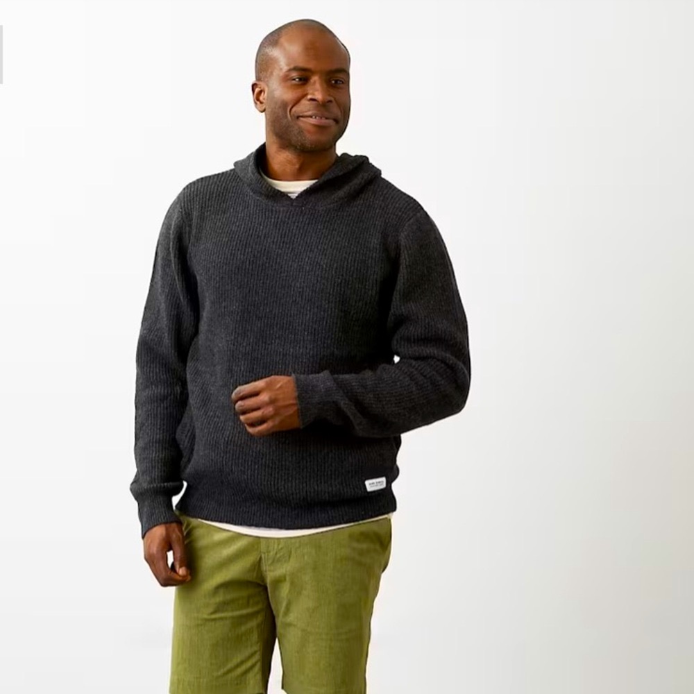 Charcoal Wool Blend Knit Pullover Hoodie